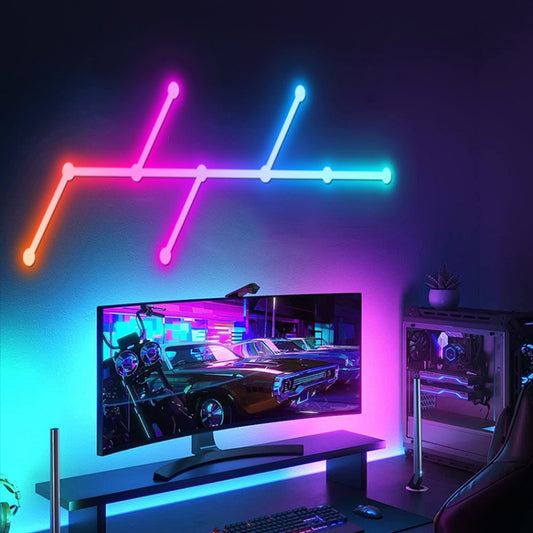 JSK-P22 5V Bluetooth RGB Stitching Light E-Sports Atmosphere Decorative Lamp, 6 Sections+USB To DC Line, 6 Sections+USB To DC Line+US Plug, 6 Sections+USB To DC Line+EU Plug, 6 Sections+USB To DC Line+UK Plug, 9 Sections+USB To DC Line�����������������...