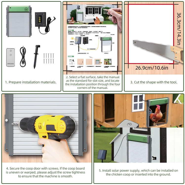 Solar Powered Automatic Chicken Coop Door 4 Modes Automatic Chicken Door with Remote Control, Solar