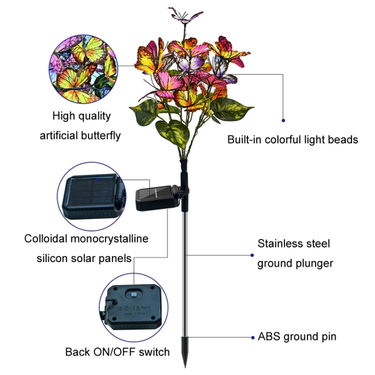 Lawn Ground Plug Light Decoration Outdoor Solar LED Garden Lights, Butterfly Flower