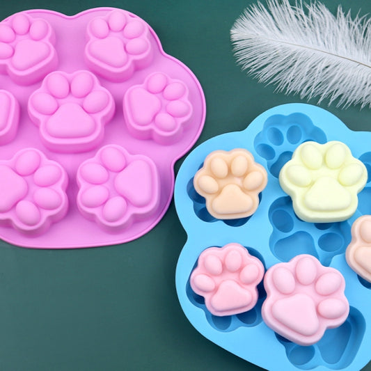 7 Cells Small and Large Cat Paw Silicone Cake Mould Cartoon DIY Handmade Essential Oil Soap Moulds, Pink, Light Blue