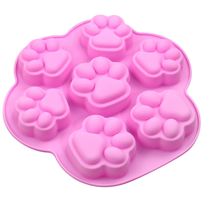 7 Cells Small and Large Cat Paw Silicone Cake Mould Cartoon DIY Handmade Essential Oil Soap Moulds, Pink, Light Blue