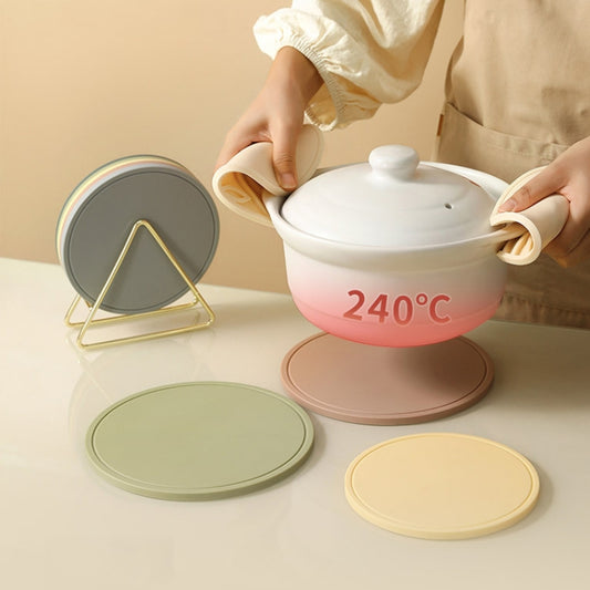 Household Round Heat Insulating Mats Kitchen High Temperature Resistant Silicone Pad, Bowl Pad Brown, Bowl Pad White, Bowl Pad Green, Pot Pad Brown, Pot Pad White, Pot Pad Green