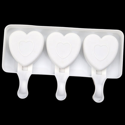 3 Grids Heart Shape Ice Cream Model DIY Pudding Mold Without Stick, 3 Grids Heart
