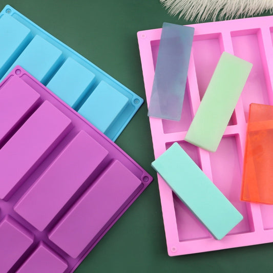 8 Grids Rectangular Silicone Handmade Soap Mould DIY Aromatherapy Mould, Light Blue, Purple, Pink