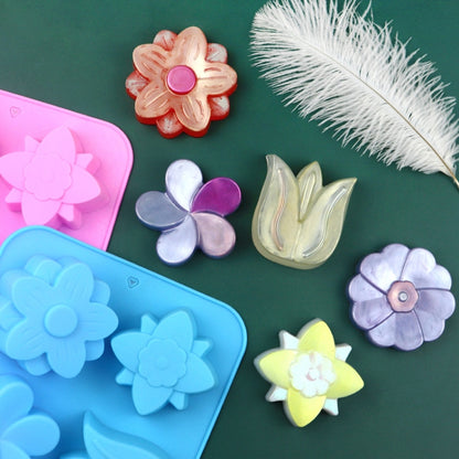 6 Grids Flower Silicone Baking Cake Molds DIY Handmade Soap Mould, 6 Grids Flower
