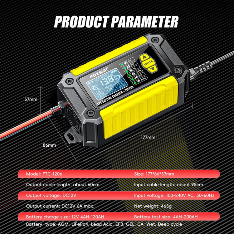 FOXSUR Cars Motorcycles 12V Lithium Cattery Charger With Battery Detection