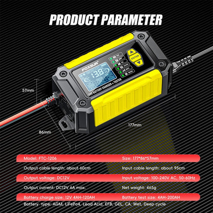 FOXSUR Cars Motorcycles 12V Lithium Cattery Charger With Battery Detection