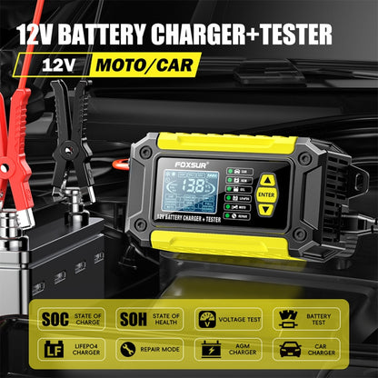 FOXSUR Cars Motorcycles 12V Lithium Cattery Charger With Battery Detection