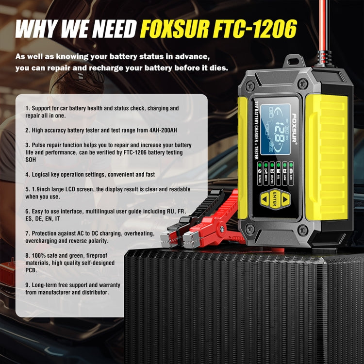 FOXSUR Cars Motorcycles 12V Lithium Cattery Charger With Battery Detection