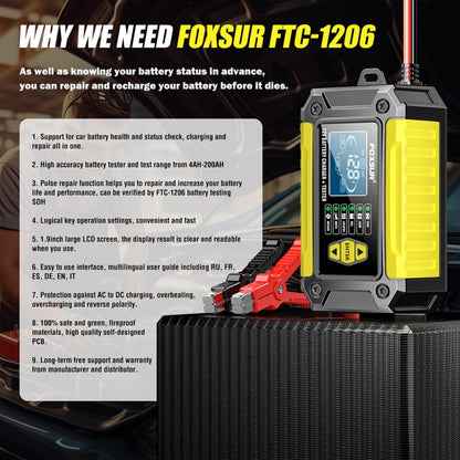 FOXSUR Cars Motorcycles 12V Lithium Cattery Charger With Battery Detection