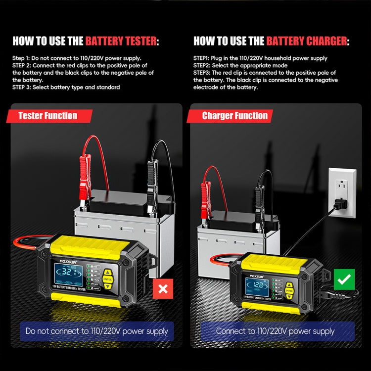 FOXSUR Cars Motorcycles 12V Lithium Cattery Charger With Battery Detection