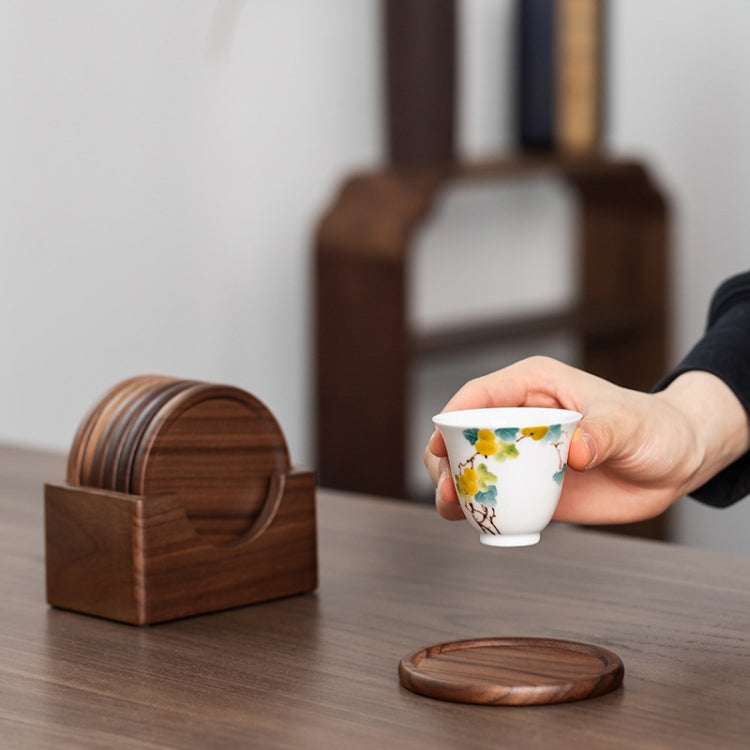 6pcs /Set Walnut Coaster Wooden Tea Ceremony Tray Coffee Cup Solid Wood Insulation Pad, Walnut Coaster