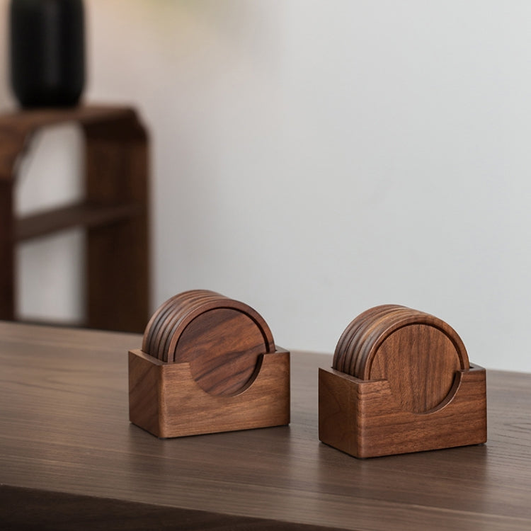 6pcs /Set Walnut Coaster Wooden Tea Ceremony Tray Coffee Cup Solid Wood Insulation Pad, Walnut Coaster