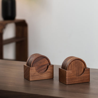 6pcs /Set Walnut Coaster Wooden Tea Ceremony Tray Coffee Cup Solid Wood Insulation Pad, Walnut Coaster