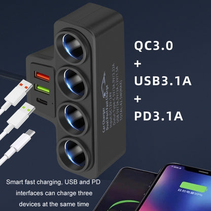 1 to 4 Q3.0 Car Cigarette Lighter Fast Charging 120W Car Conversion Plug, BY-1369