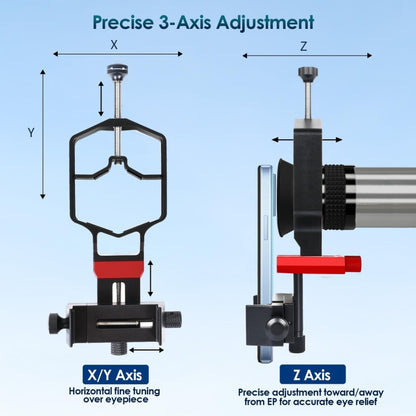 Tridaptor Digiscoping Adapter 3-Axis Telescope Phone Mount For Binocular Monocular Microscope
