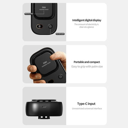 HX-150A Outdoor Digital Display Silent USB Charging Bladeless Waist Hanging Neck Fan