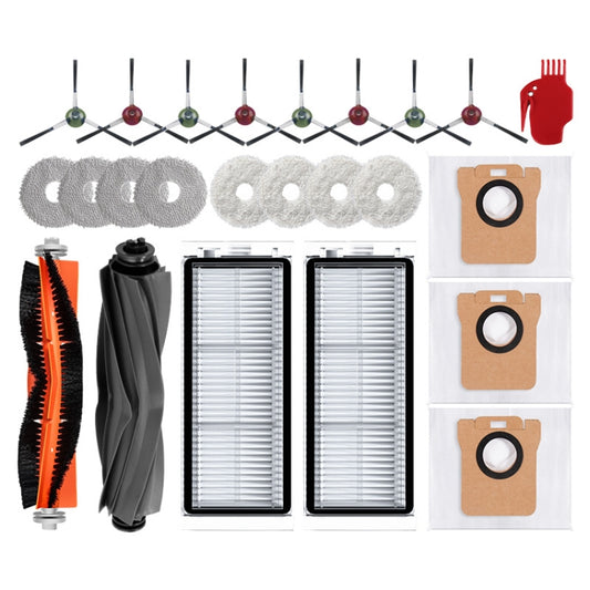 For Dreame L20 Ultra / X20 Pro / X20 Pro Plus Robot Vacuum Accessories, 1pair White Side Brush, 1pair Black Side Brush, 1 Roller Brush, 1 Rubber Brush, 2pcs Filter, 1 White Rag, 1 Gray Rag, 1 Gray -blue Rag, 1 Dust Bag, 1 White Rubber Brush Cover������...