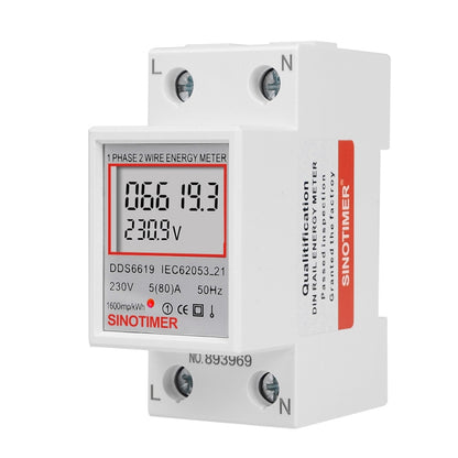 SINOTIMER  DDS6619 80A 230V Din Rail Single Phase Energy Meter Voltage Current Power Meter