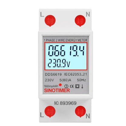 SINOTIMER  DDS6619 80A 230V Din Rail Single Phase Energy Meter Voltage Current Power Meter