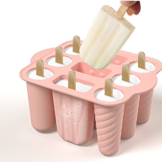 9 Grids Ice Cream Mould Silicone Ice Compartment Homemade Ice Cube Membrane Maker, Yellow A, Pink A, Green A