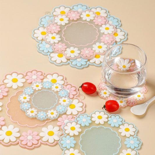 Household High Temperature Resistant Daisy Coasters Kitchen Tabletop Insulation Mat, Pink Small, Blue Small, Pink Medium, Blue Medium, Pink Large, Blue Large
