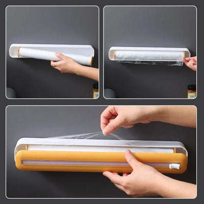 Cling Film Cutter Adjustable Storage Cutting Box, Yellow White, Blue White, Black White, Yellow White Magnetic Sticker, Blue White Magnetic Sticker, Black White Magnetic Sticker, Yellow White Magnet+Suction Cup, Blue White Magnet+Suction Cup�����������...