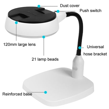 Desktop With 21 LED Lights 10X HD Reading Repair Metal Hose Magnifier