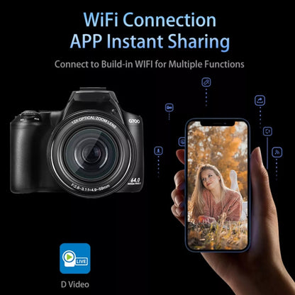 G700 4K / 64MP WiFi Digital Video Camera Camcorder 3.0 Inch IPS Screen 12X Optical Zoom