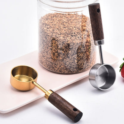 15ml Wooden Handle Stainless Steel Measuring Spoon Coffee Powder Milk Powder Spoon, Silver, Gold