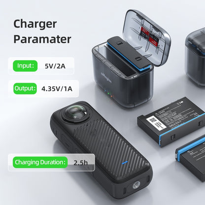 For Insta360 X4 AMagisn Dual Battery Charging Box Transparent Battery Storage Compartment, For Insta360 X4  Transparent