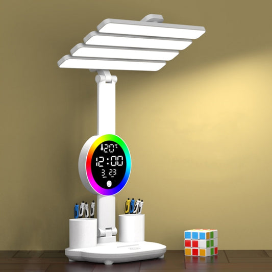 4 Heads Horizontal LED Eye-Care Table Lamp Children Study Desktop Reading Light With Pen Holder, Clock Plug Power, Clock Rechargeable 2000mAh, Clock Rechargeable 3200mAh, Fan Clock Plug Power, Fan Clock Rechargeable 2000mAh, Fan Clock Rechargeable 3200mAh