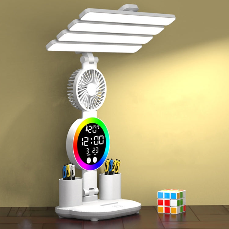 4 Heads Horizontal LED Eye-Care Table Lamp Children Study Desktop Reading Light With Pen Holder, Clock Plug Power, Clock Rechargeable 2000mAh, Clock Rechargeable 3200mAh, Fan Clock Plug Power, Fan Clock Rechargeable 2000mAh, Fan Clock Rechargeable 3200mAh
