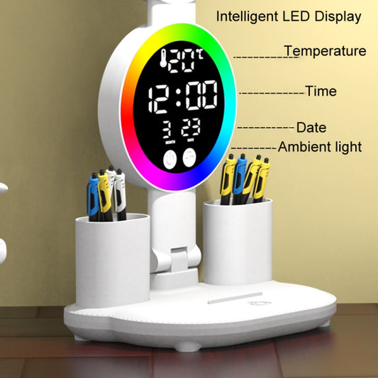 4 Heads Horizontal LED Eye-Care Table Lamp Children Study Desktop Reading Light With Pen Holder, Clock Plug Power, Clock Rechargeable 2000mAh, Clock Rechargeable 3200mAh, Fan Clock Plug Power, Fan Clock Rechargeable 2000mAh, Fan Clock Rechargeable 3200mAh