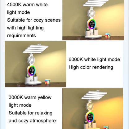 4 Heads Horizontal LED Eye-Care Table Lamp Children Study Desktop Reading Light With Pen Holder, Clock Plug Power, Clock Rechargeable 2000mAh, Clock Rechargeable 3200mAh, Fan Clock Plug Power, Fan Clock Rechargeable 2000mAh, Fan Clock Rechargeable 3200mAh