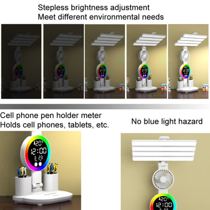4 Heads Horizontal LED Eye-Care Table Lamp Children Study Desktop Reading Light With Pen Holder, Clock Plug Power, Clock Rechargeable 2000mAh, Clock Rechargeable 3200mAh, Fan Clock Plug Power, Fan Clock Rechargeable 2000mAh, Fan Clock Rechargeable 3200mAh