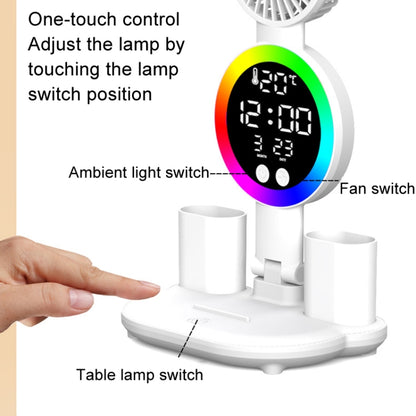 4 Heads Horizontal LED Eye-Care Table Lamp Children Study Desktop Reading Light With Pen Holder, Clock Plug Power, Clock Rechargeable 2000mAh, Clock Rechargeable 3200mAh, Fan Clock Plug Power, Fan Clock Rechargeable 2000mAh, Fan Clock Rechargeable 3200mAh