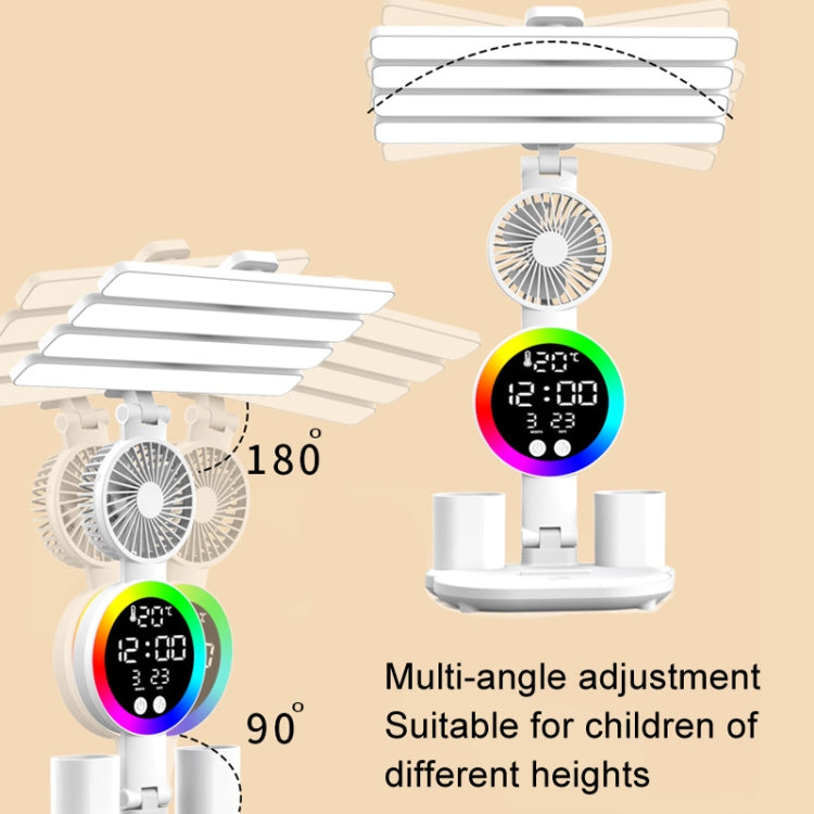 4 Heads Horizontal LED Eye-Care Table Lamp Children Study Desktop Reading Light With Pen Holder, Clock Plug Power, Clock Rechargeable 2000mAh, Clock Rechargeable 3200mAh, Fan Clock Plug Power, Fan Clock Rechargeable 2000mAh, Fan Clock Rechargeable 3200mAh