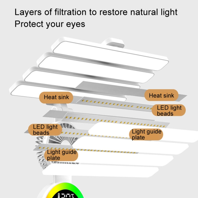 4 Heads Horizontal LED Eye-Care Table Lamp Children Study Desktop Reading Light With Pen Holder, Clock Plug Power, Clock Rechargeable 2000mAh, Clock Rechargeable 3200mAh, Fan Clock Plug Power, Fan Clock Rechargeable 2000mAh, Fan Clock Rechargeable 3200mAh