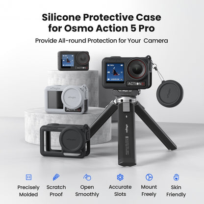 جراب حماية من السيليكون aMagisn لكاميرا DJI Osmo Action 5 Pro مع حبل وغطاء عدسة