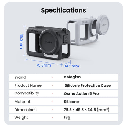 جراب حماية من السيليكون aMagisn لكاميرا DJI Osmo Action 5 Pro مع حبل وغطاء عدسة
