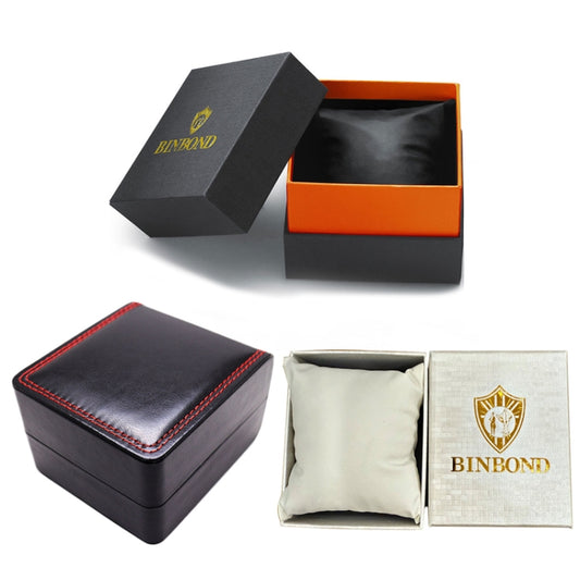 صندوق هدايا من BINBOND لتغليف الساعات، صندوق بوتيك، جلد أبيض وأسود