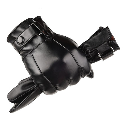 Fall Winter Men Leather Gloves PU Velvet Warm Riding Driving Touchscreen Gloves