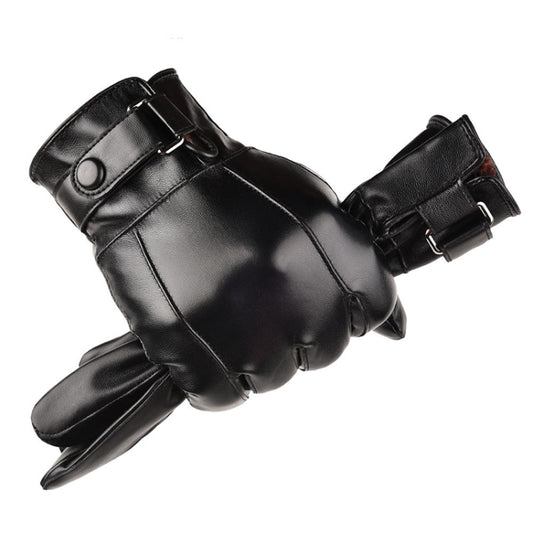 Fall Winter Men Leather Gloves PU Velvet Warm Riding Driving Touchscreen Gloves