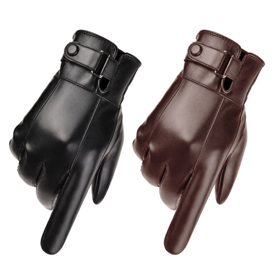 Fall Winter Men Leather Gloves PU Velvet Warm Riding Driving Touchscreen Gloves