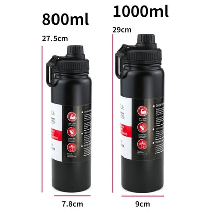 304 Stainless Steel Insulated Water Cup Handheld Large Capacity Outdoor Sports Kettle Vacuum Water Bottle, 800ml, 1000ml