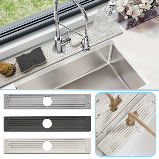 Diatomite Absorbent Mat Fast Drying Stone Kitchen Bathroom Faucet Sink Drainage Mat, 40x10cm+10x10cm, 60x10cm+10x10cm