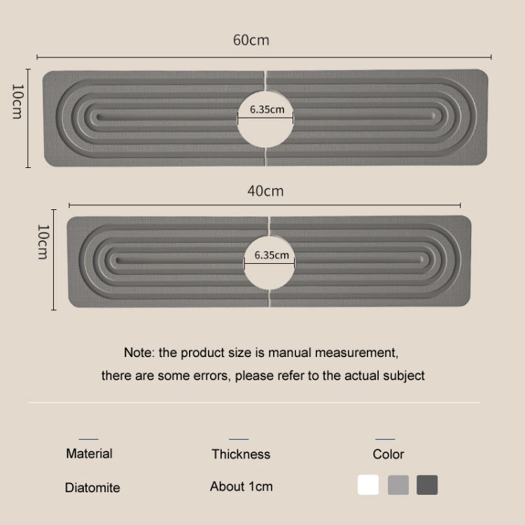 Diatomite Absorbent Mat Fast Drying Stone Kitchen Bathroom Faucet Sink Drainage Mat, 40x10cm+10x10cm, 60x10cm+10x10cm