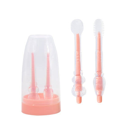 Food-grade Silicone Baby Milk Toothbrush + Tongue Brush Children Oral Cleaning Brush, Beige, Pink, Blue, Green