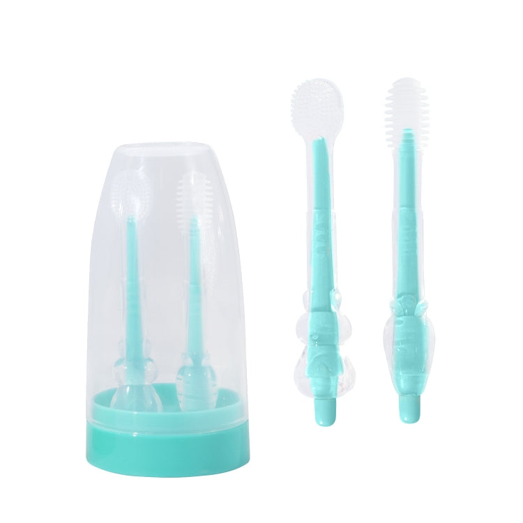 Food-grade Silicone Baby Milk Toothbrush + Tongue Brush Children Oral Cleaning Brush, Beige, Pink, Blue, Green